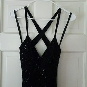 Black Beaded Cross Back Gown